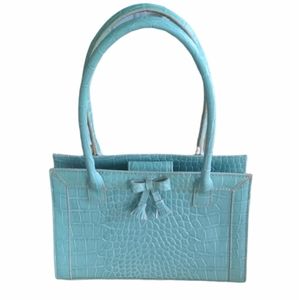 Liz Claiborne Aqua Croc-Embossed Tote with Bow Accent